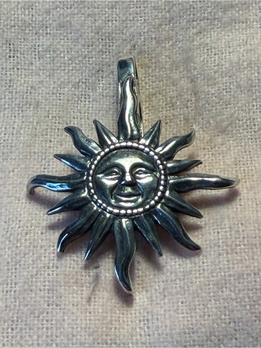 Vintage Heavy  925- Sterling Silver Sun Face Pendant - made in Mexico by Shubes.